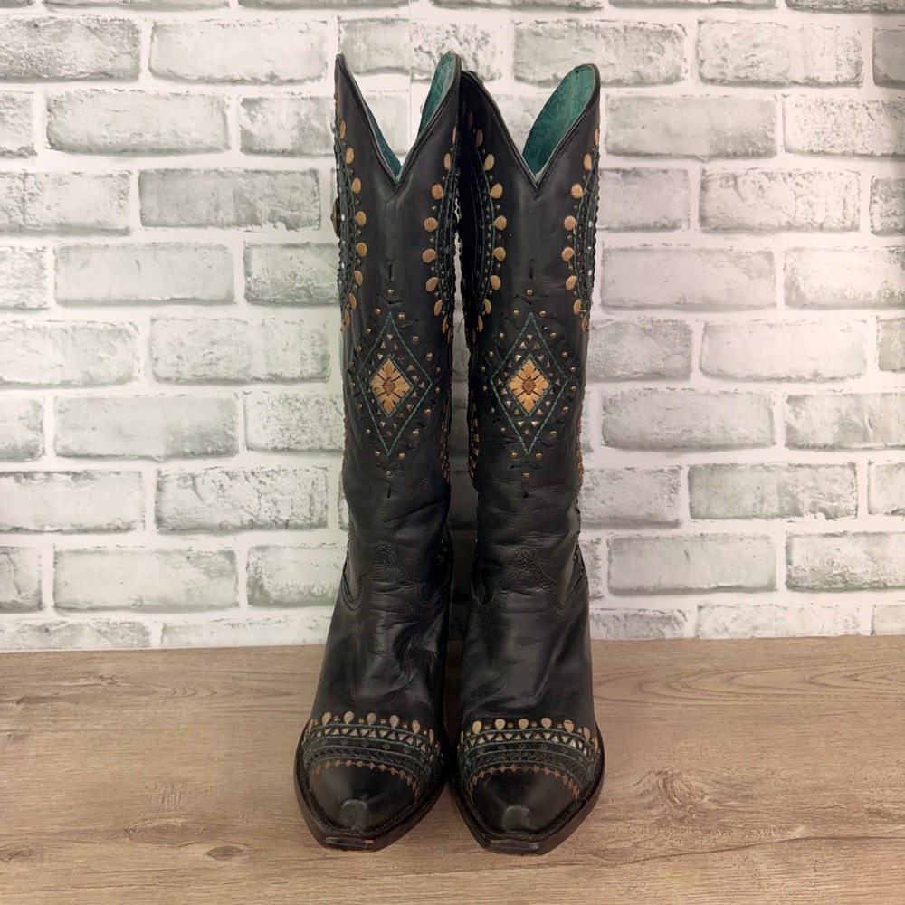 Corral Embroidered Studded Leather Western Boots Womens 9 - Picture 3 of 8